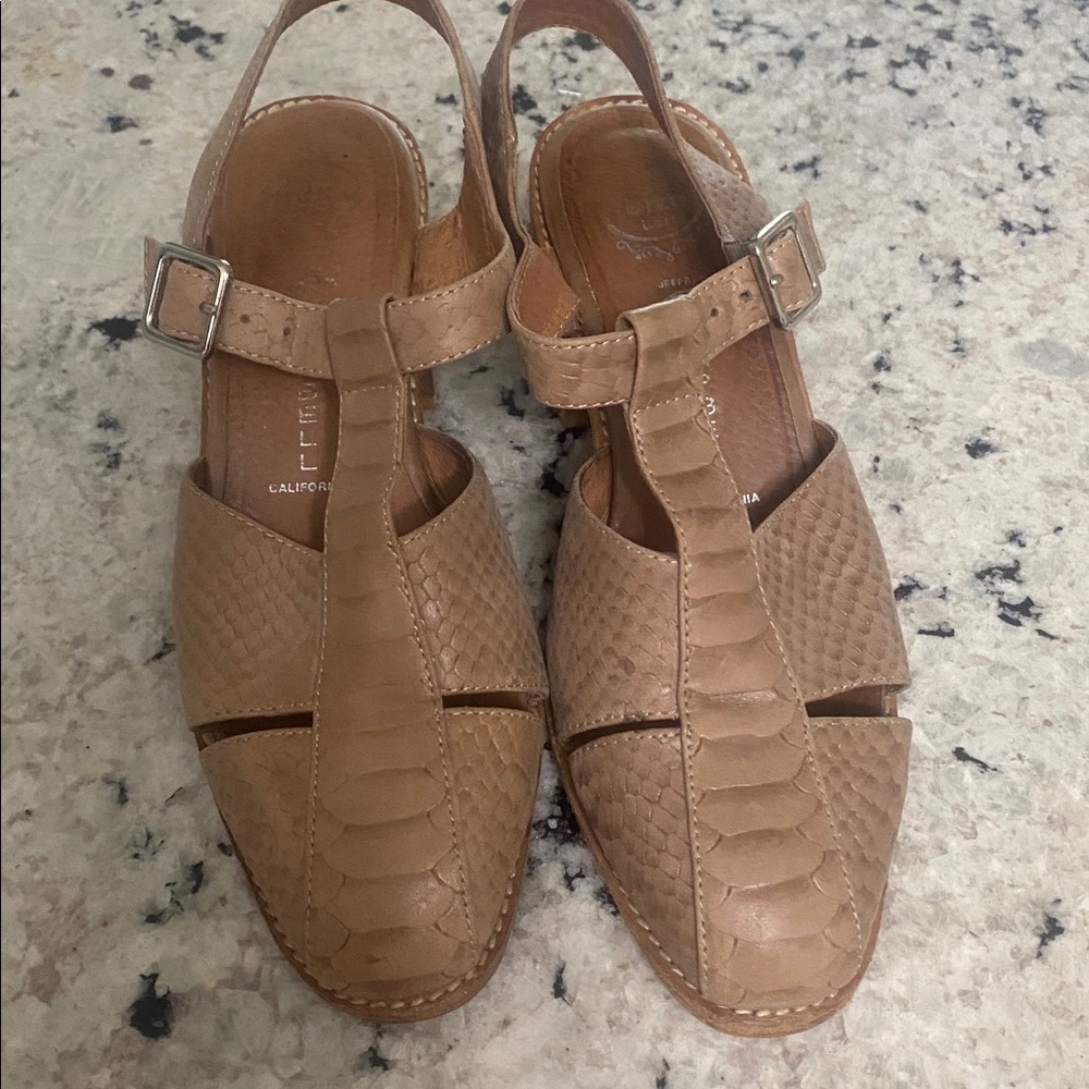 Jeffrey Campbell Taupe T Bar Block Heel Sandals Shoes